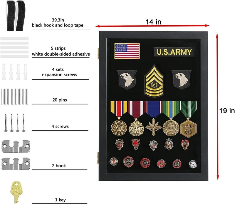 VERANI Pin Display Case - 14x19 Pin Collection Display with Uv Protection Acrylic Door for Military Medals, Beach Tags, Jewelry Pins, Pin Gift, Insignia Ribbons, Pin Enthusiast Collectibles, Black - Image 2